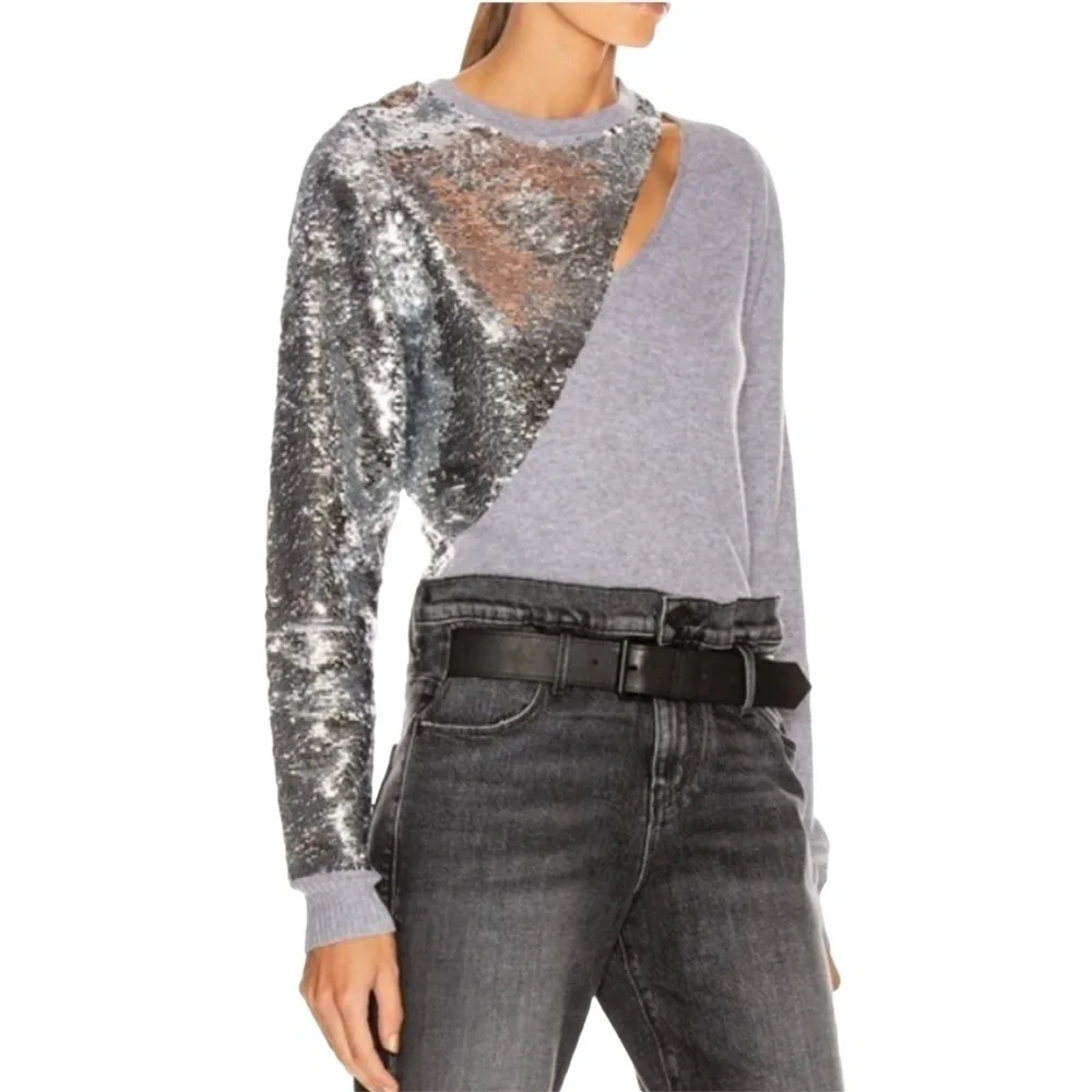 RtA - NWT Teagan Slashed Sequined Cut Out Pullover Sweater Sz L